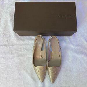 Louis Vuitton Gold Monogram Mini Lin Kitten Heels Size 36.5